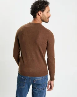 Clearance Galeries Lafayette Pull 100% Cachemire col Rdc Uni Nachron marron