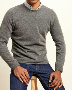 Homme Uverny Pull 100% Cachemire col rond London gris chiné