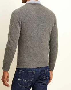 Homme Uverny Pull 100% Cachemire col rond London gris chiné