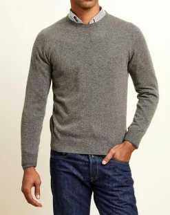 Homme Uverny Pull 100% Cachemire col rond London gris chiné