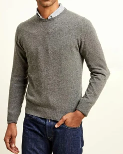 Homme Uverny Pull 100% Cachemire col rond London gris chiné