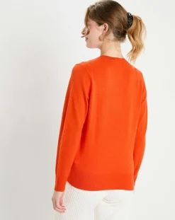 Sale Galeries Lafayette Pull 100% Cachemire col rond Zabri orange
