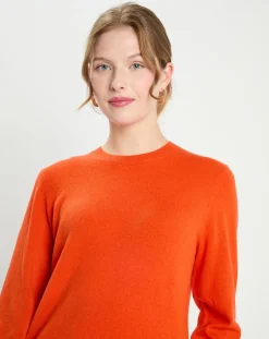 Sale Galeries Lafayette Pull 100% Cachemire col rond Zabri orange