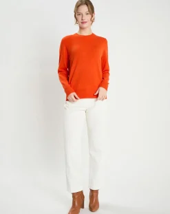 Sale Galeries Lafayette Pull 100% Cachemire col rond Zabri orange