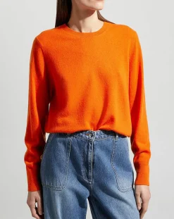 Sale Galeries Lafayette Pull 100% Cachemire col rond Zabri orange