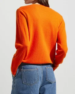 Sale Galeries Lafayette Pull 100% Cachemire col rond Zabri orange