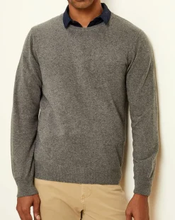 Homme Uverny Pull 100% Cachemire col rond gris foncé