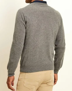 Homme Uverny Pull 100% Cachemire col rond gris foncé