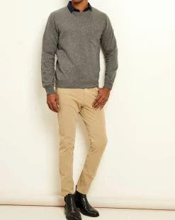 Homme Uverny Pull 100% Cachemire col rond gris foncé