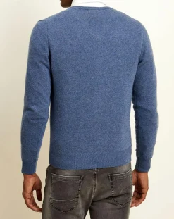 Homme Uverny Pull 100% Cachemire col V Dublin bleu