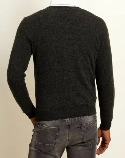 Homme Uverny Pull 100% Cachemire col V Dublin anthracite