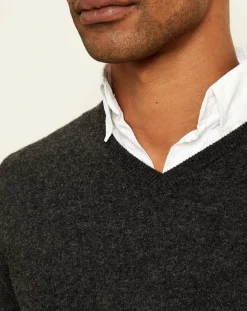 Homme Uverny Pull 100% Cachemire col V Dublin anthracite
