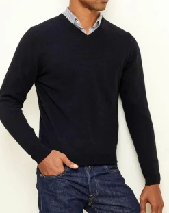 Best Uverny Pull 100% Cachemire col V Dublin bleu marine