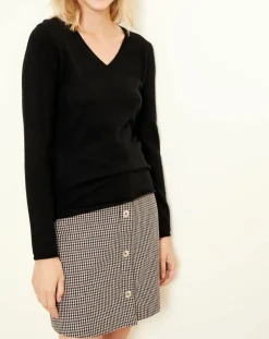 Hot Uverny Pull 100% Cachemire col V Memphis noir