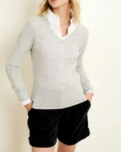 Sale Uverny Pull 100% Cachemire col V Memphis gris duvet