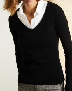 Femme Miss Cashmere Pull 100% Cachemire col V noir