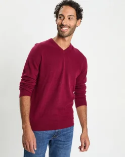 Discount Galeries Lafayette Pull 100% Cachemire col V Uni Nachve rouge foncé
