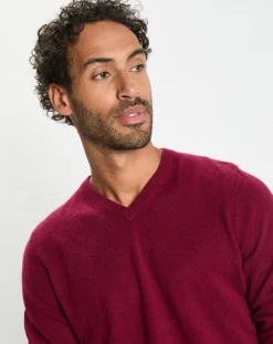 Discount Galeries Lafayette Pull 100% Cachemire col V Uni Nachve rouge foncé