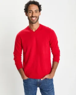 Homme Galeries Lafayette Pull 100% Cachemire col V Uni Nachve rouge