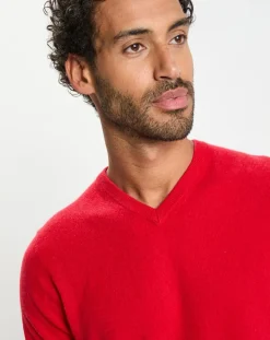 Homme Galeries Lafayette Pull 100% Cachemire col V Uni Nachve rouge