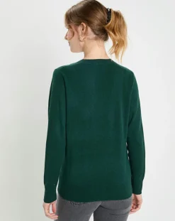 Femme Galeries Lafayette Pull 100% Cachemire Col V Zocon vert sapin