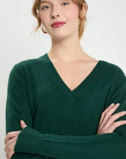 Femme Galeries Lafayette Pull 100% Cachemire Col V Zocon vert sapin