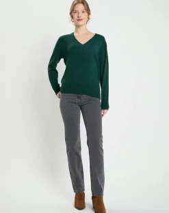 Femme Galeries Lafayette Pull 100% Cachemire Col V Zocon vert sapin