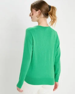 New Galeries Lafayette Pull 100% Cachemire Col V Zocon vert emeraude