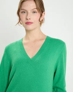 New Galeries Lafayette Pull 100% Cachemire Col V Zocon vert emeraude