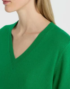 New Galeries Lafayette Pull 100% Cachemire Col V Zocon vert emeraude