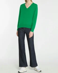 New Galeries Lafayette Pull 100% Cachemire Col V Zocon vert emeraude