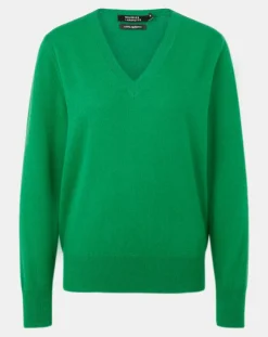 New Galeries Lafayette Pull 100% Cachemire Col V Zocon vert emeraude