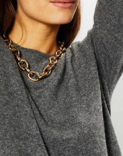 Online Galeries Lafayette Pull 100% Cachemire Fabri col rond gris foncé