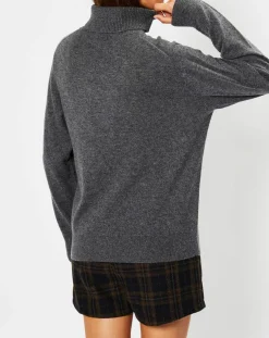 Hot Galeries Lafayette Pull 100% Cachemire Fobra col roulé gris moyen