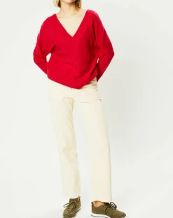 Femme Galeries Lafayette Pull 100% Cachemire Frani col V rose foncé