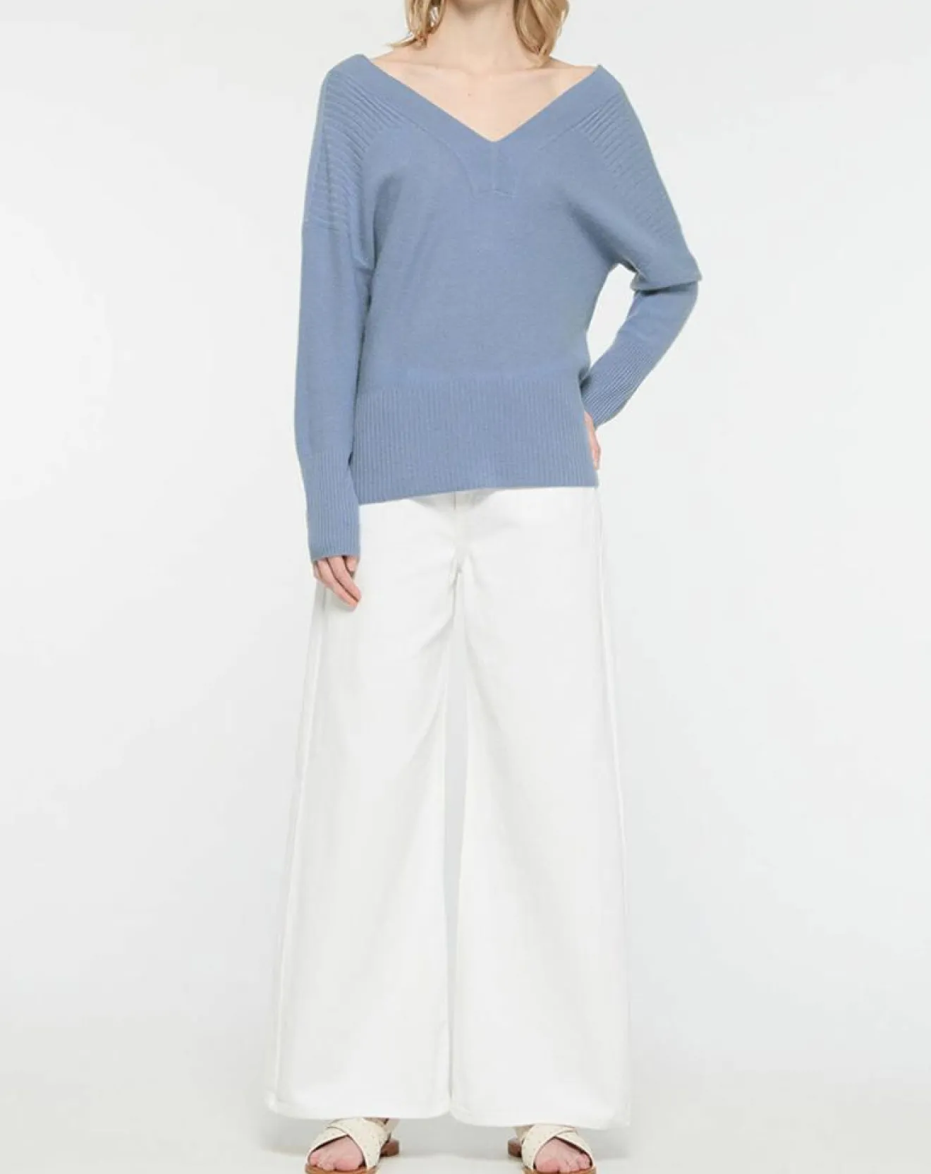 Outlet Galeries Lafayette Pull 100% Cachemire Frani col V bleu lavande