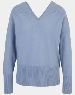 Outlet Galeries Lafayette Pull 100% Cachemire Frani col V bleu lavande