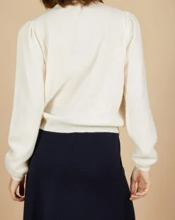 Femme Cashmere Tribu Pull 100% Cachemire Ines col rond tressé écru