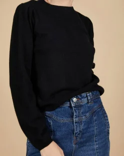 New Cashmere Tribu Pull 100% Cachemire Ines col rond tressé noir