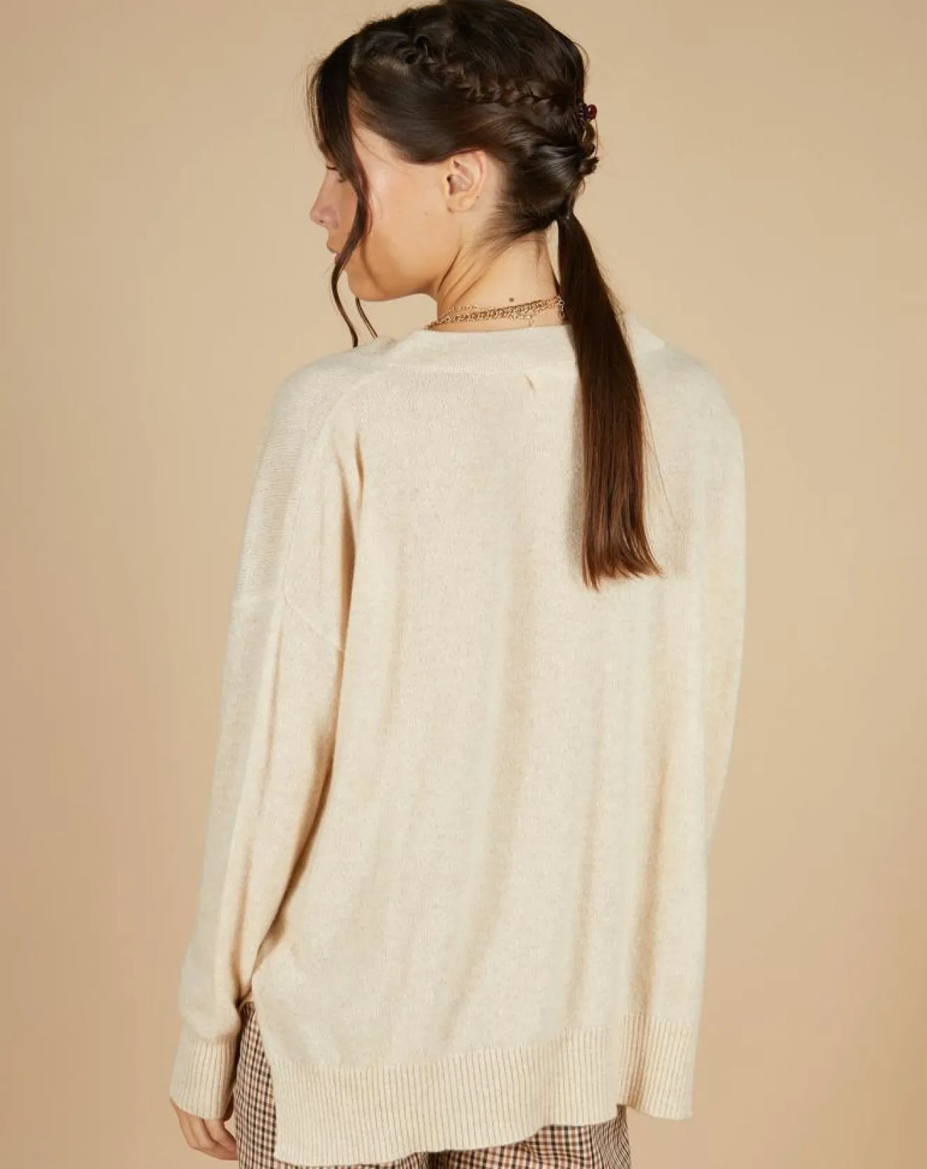 Femme Cashmere Tribu Pull 100% Cachemire Iris Col V profond oversize blé