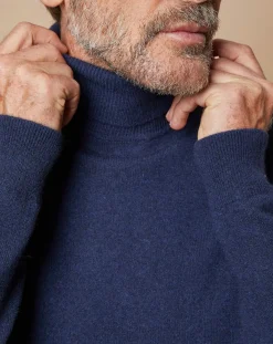 Homme Oscar et Louise Pull 100% Cachemire Jim col roulé bleu marine