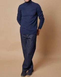 Homme Oscar et Louise Pull 100% Cachemire Jim col roulé bleu marine