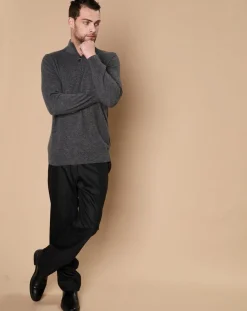 Hot Oscar et Louise Pull 100% Cachemire John col camionneur gris anthracite/marine