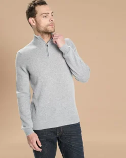 Outlet Oscar et Louise Pull 100% Cachemire Jules col camionneur gris clair