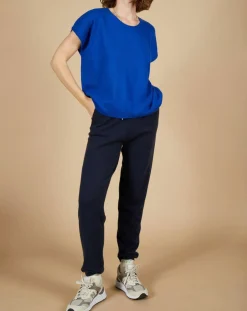 Discount Cashmere Tribu Pull 100% Cachemire Laurène manches courtes bleu électrique