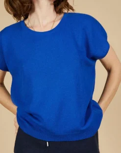 Discount Cashmere Tribu Pull 100% Cachemire Laurène manches courtes bleu électrique