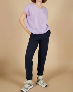 Outlet Cashmere Tribu Pull 100% Cachemire Laurène manches courtes lavande