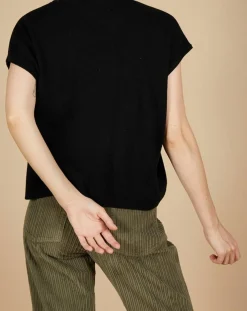 Femme Cashmere Tribu Pull 100% Cachemire Laurène manches courtes noir