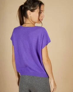 Best Cashmere Tribu Pull 100% Cachemire Laurène manches courtes violet