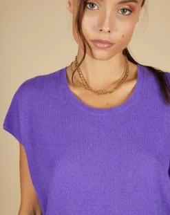 Best Cashmere Tribu Pull 100% Cachemire Laurène manches courtes violet